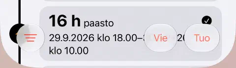 Paastohistorian alatyökalupalkki, jossa on kolmen viivan Suodatin-painike vasemmalla sekä Vie ja Tuo oikealla.