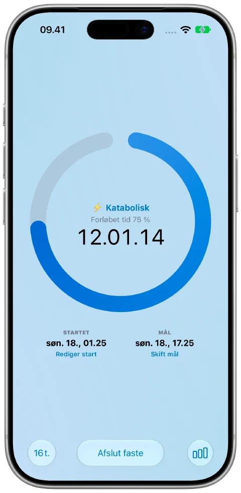 Fastys aktive timer med det foruddefinerede tema Ocean, en blå fremskridtsring og baggrund.