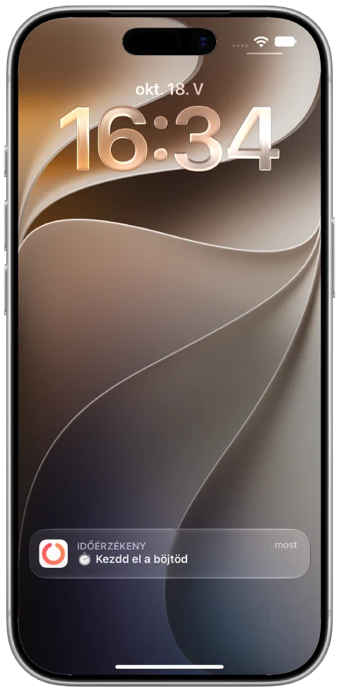 A Fasty ténylegesen kézbesített értesítése az iPhone zárolási képernyőjén, amely a böjt megkezdésére emlékeztet.