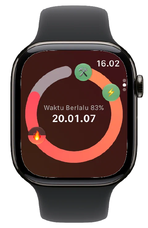Ikon perkiraan zona puasa dan timer aktif Fasty di Apple Watch.