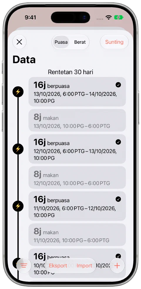 Garis masa puasa dan waktu makan Fasty yang berterusan dengan tajuk rentetan 30 hari.
