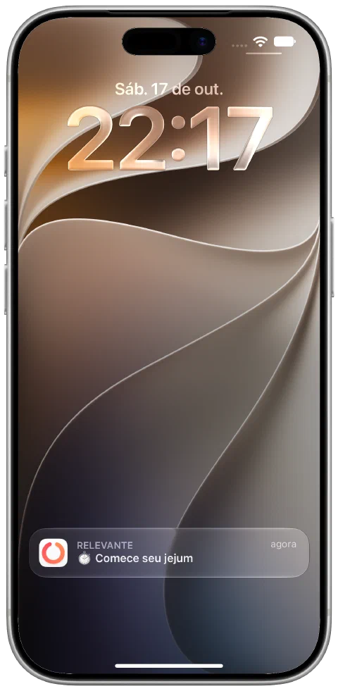 Uma notificação real do Fasty recebida na Tela Bloqueada do iPhone para lembrar de começar o jejum.
