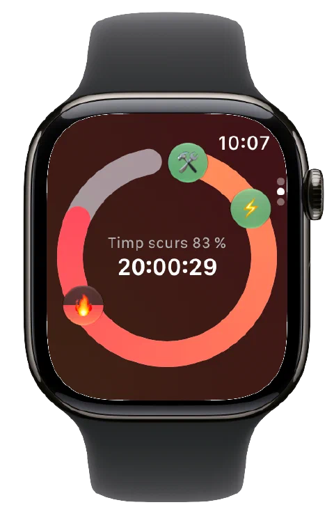 Pictogramele zonelor de post estimate și cronometrul activ Fasty pe Apple Watch.