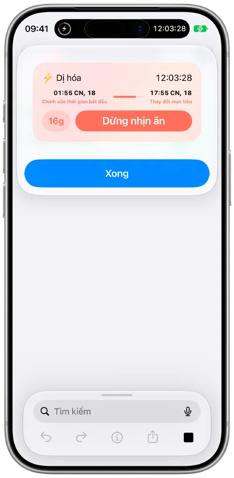Đoạn trích kết quả trạng thái hiện tại thực của Fasty phía trên trình sửa Phím tắt, với tiến độ và nút điều khiển.