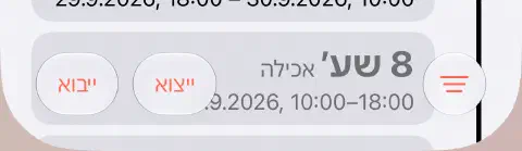 סרגל הכלים התחתון של היסטוריית הצומות, עם כפתור הסינון בעל שלושת הקווים מימין וייצוא וייבוא משמאל.