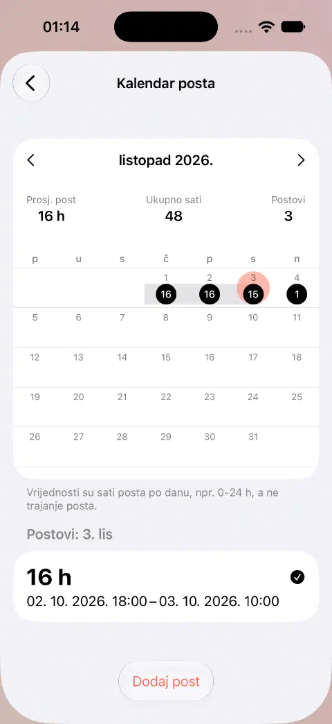 Kalendarska povijest postova za listopad s odabranim danom i završenim postom navedenim ispod njega.