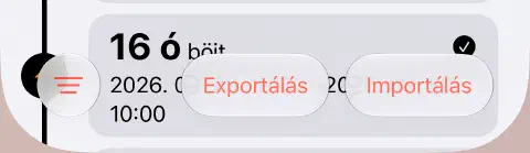 A böjtelőzmény alsó eszközsávja bal oldali háromvonalas szűrőgombbal és jobb oldali exportálással és importálással.