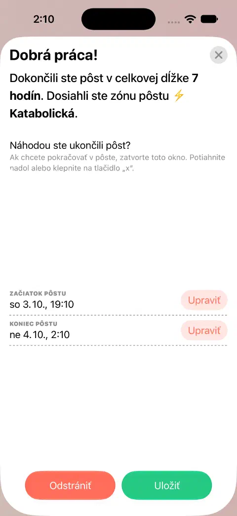 Dokončený pôst pripravený na uloženie so samostatnými tlačidlami úpravy začiatku a konca pôstu.